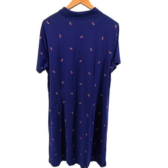 Talbots Woman Navy Blue Flamingo Embroidered Polo Dress 2X Cotton Spandex Pique - Picture 5 of 8